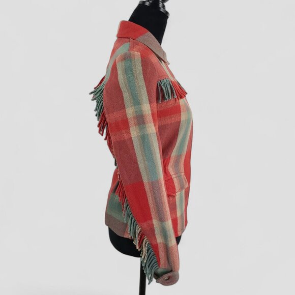 Ralph Lauren Wool Western Plaid Fringe Jacket 2 - Picture 2 of 10